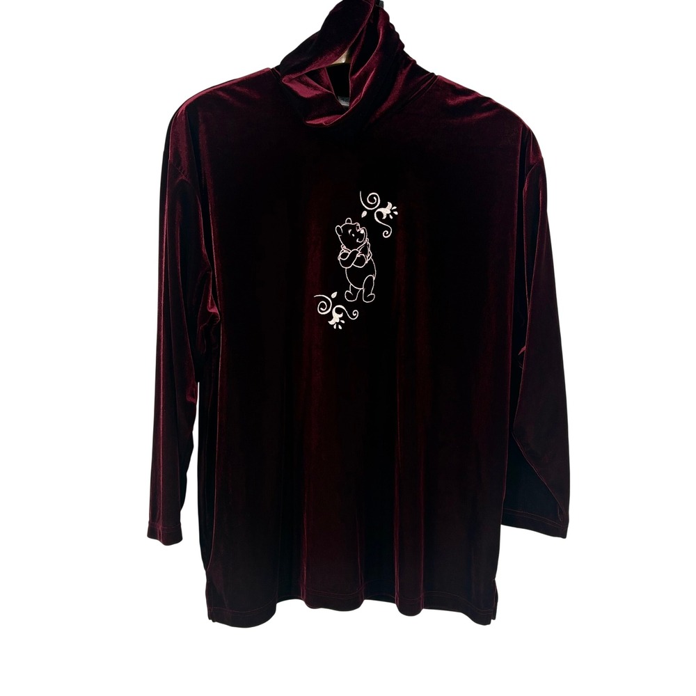 Disney Catalog Winnie the Pooh Velvet Turtleneck Top Burgundy Plus 1X Vintage‎